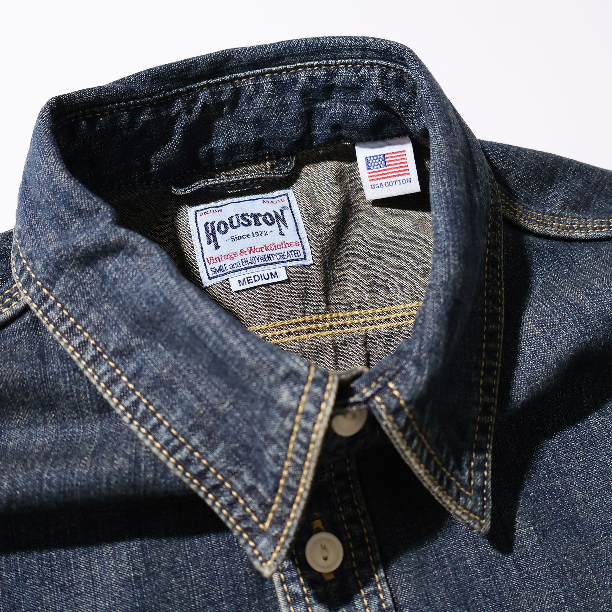 HOUSTON / 40511 DENIM WORK SHIRT USA COTTON VINTAGE WASH