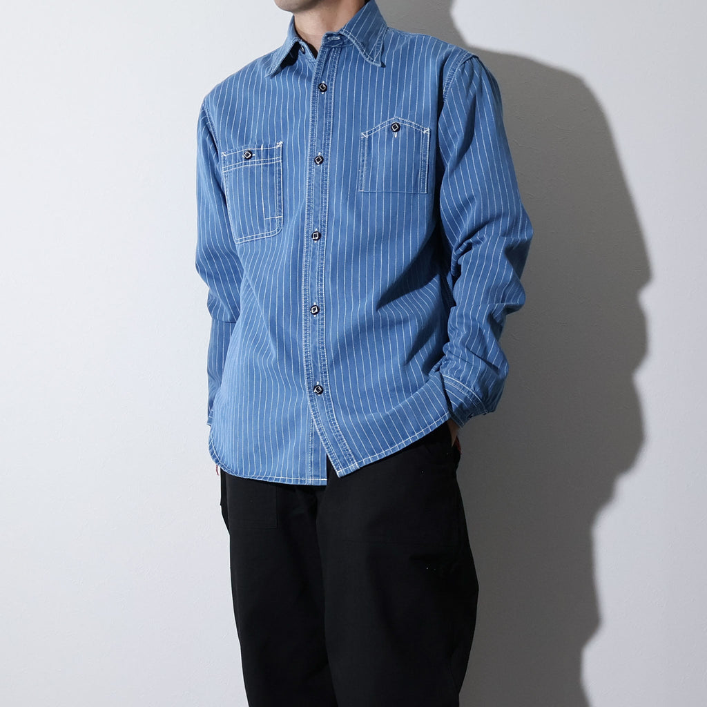 HOUSTON / 41260 INDIGO WABASH 40's WORK SHIRT VINTAGE WASH