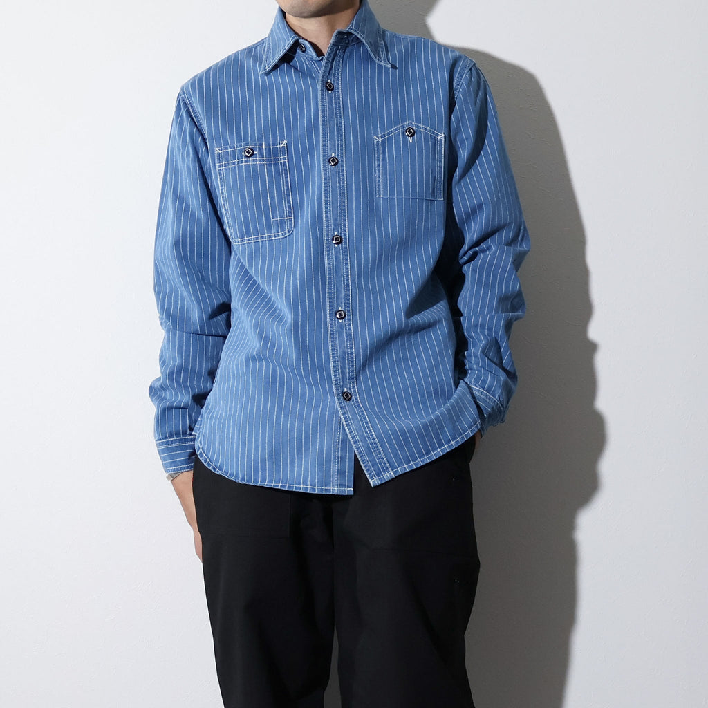 HOUSTON / 41260 INDIGO WABASH 40's WORK SHIRT VINTAGE WASH