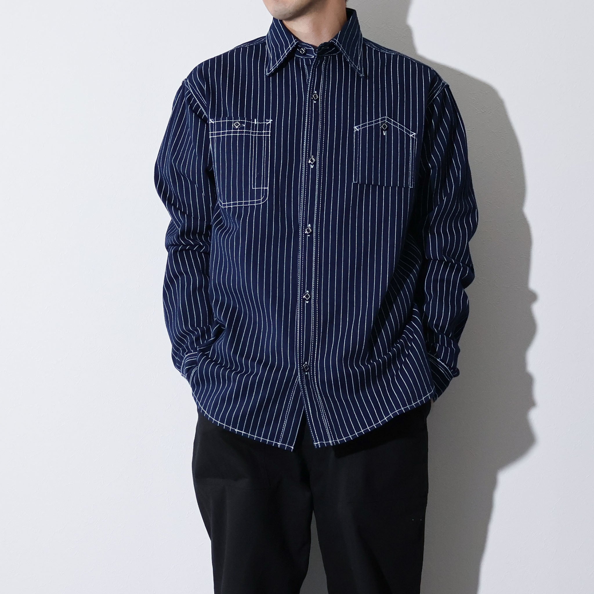 HOUSTON / 41260 INDIGO WABASH 40's WORK SHIRT ONE WASH