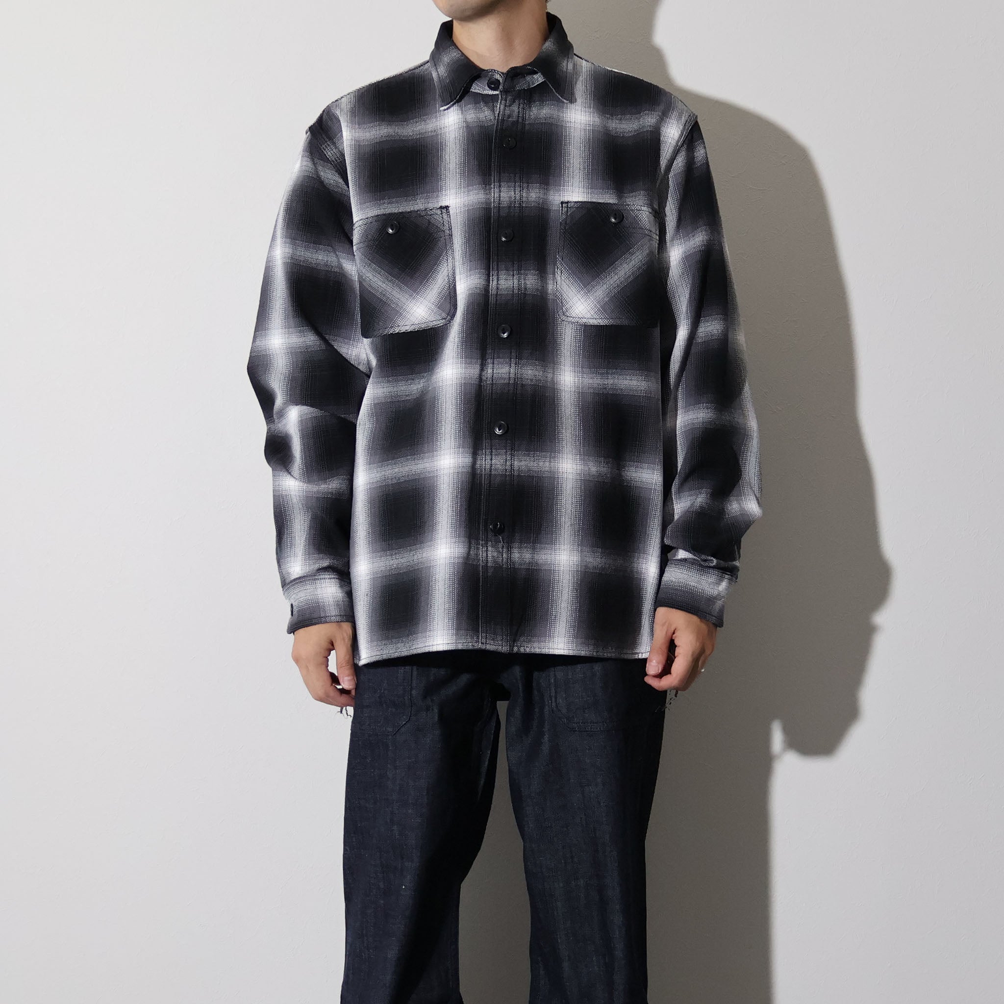 HOUSTON / 41252 OMBRE CHECK VIYELLA SHIRT BLACK