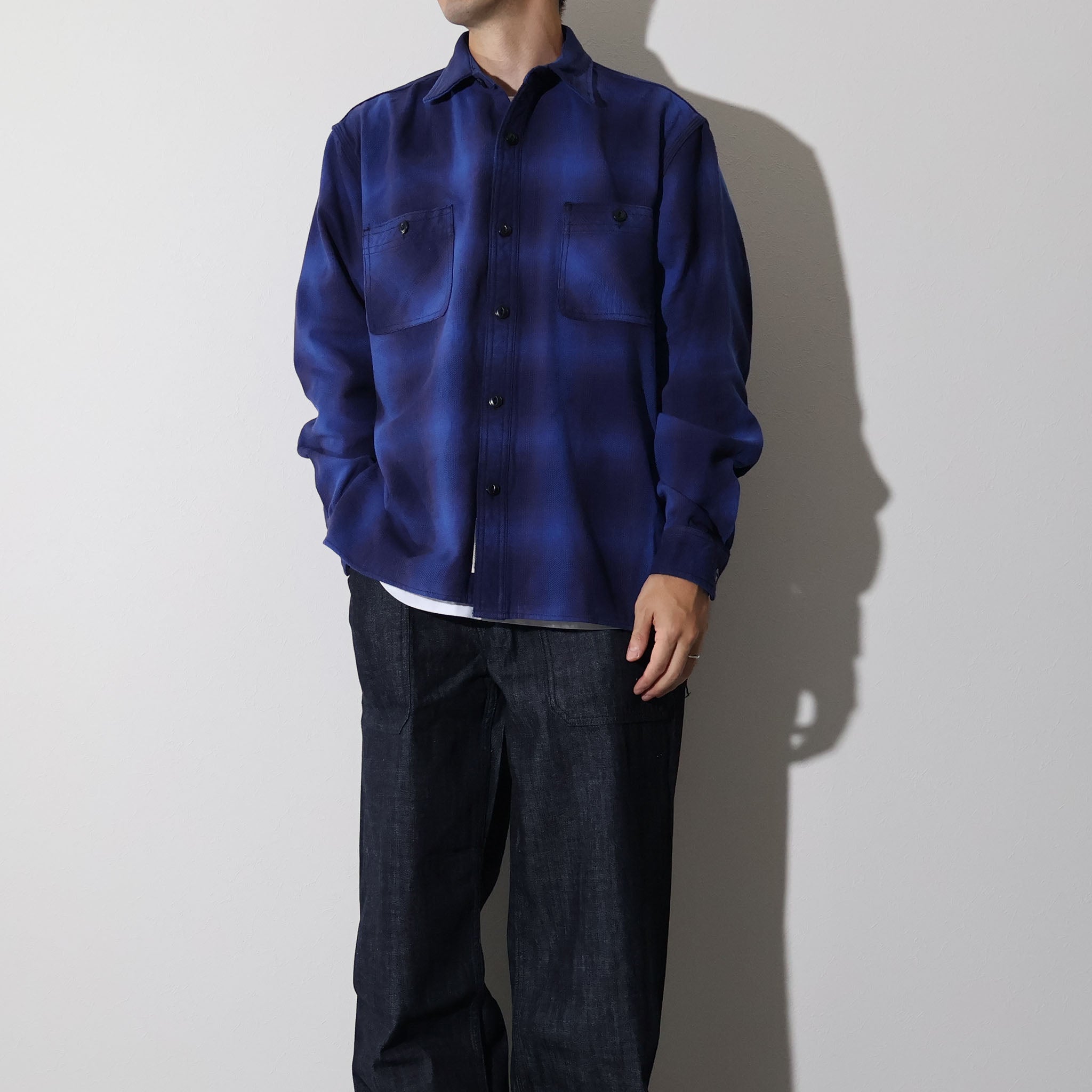 HOUSTON / 41252 OMBRE CHECK VIYELLA SHIRT BLUE