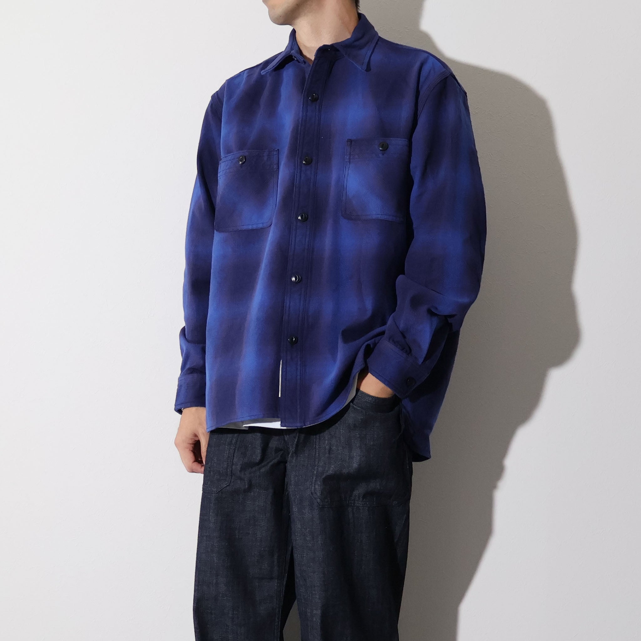 HOUSTON / 41252 OMBRE CHECK VIYELLA SHIRT BLUE