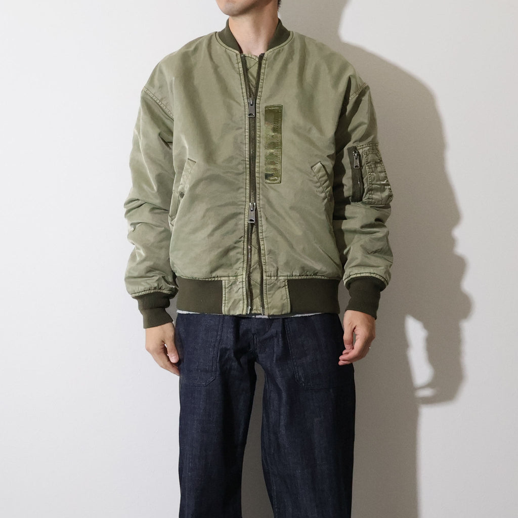 HOUSTON / 51505 PIGMENT DYE RELAX MA-1 FLIGHT JACKET OLIVE DRAB