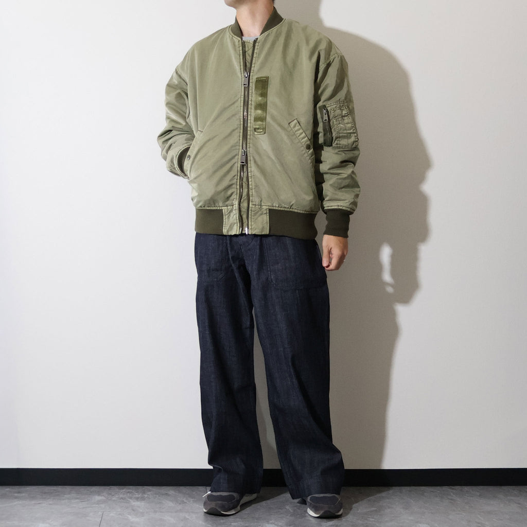 HOUSTON / 51505 PIGMENT DYE RELAX MA-1 FLIGHT JACKET OLIVE DRAB