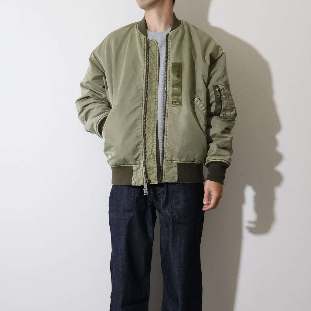 HOUSTON / 51505 PIGMENT DYE RELAX MA-1 FLIGHT JACKET OLIVE DRAB
