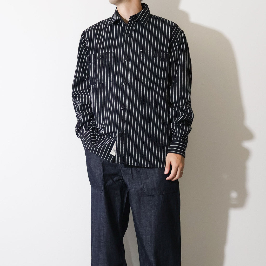 HOUSTON / 41255 STRIPE VIYELLA SHIRT BLACK