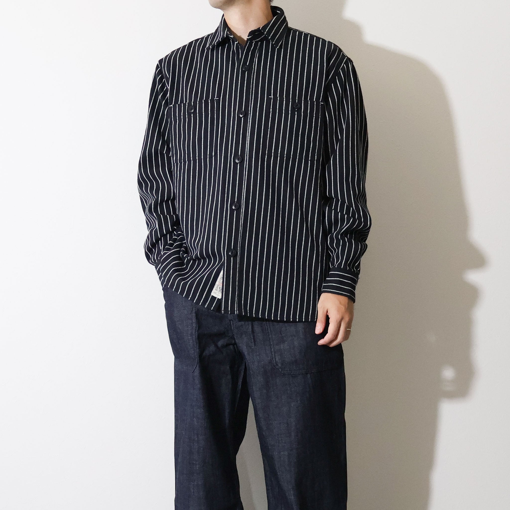 HOUSTON / 41255 STRIPE VIYELLA SHIRT BLACK