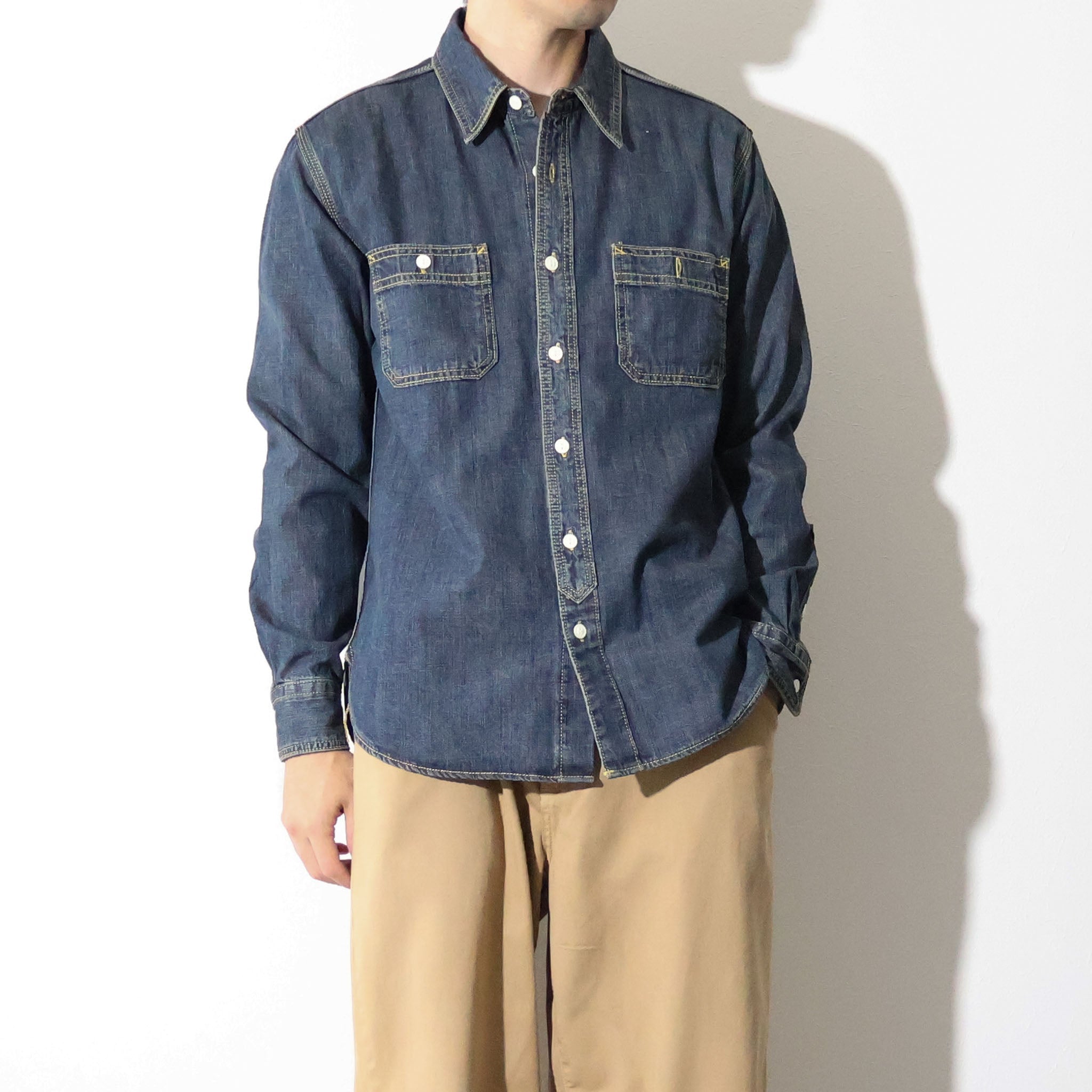 HOUSTON / 40511 DENIM WORK SHIRT USA COTTON VINTAGE WASH