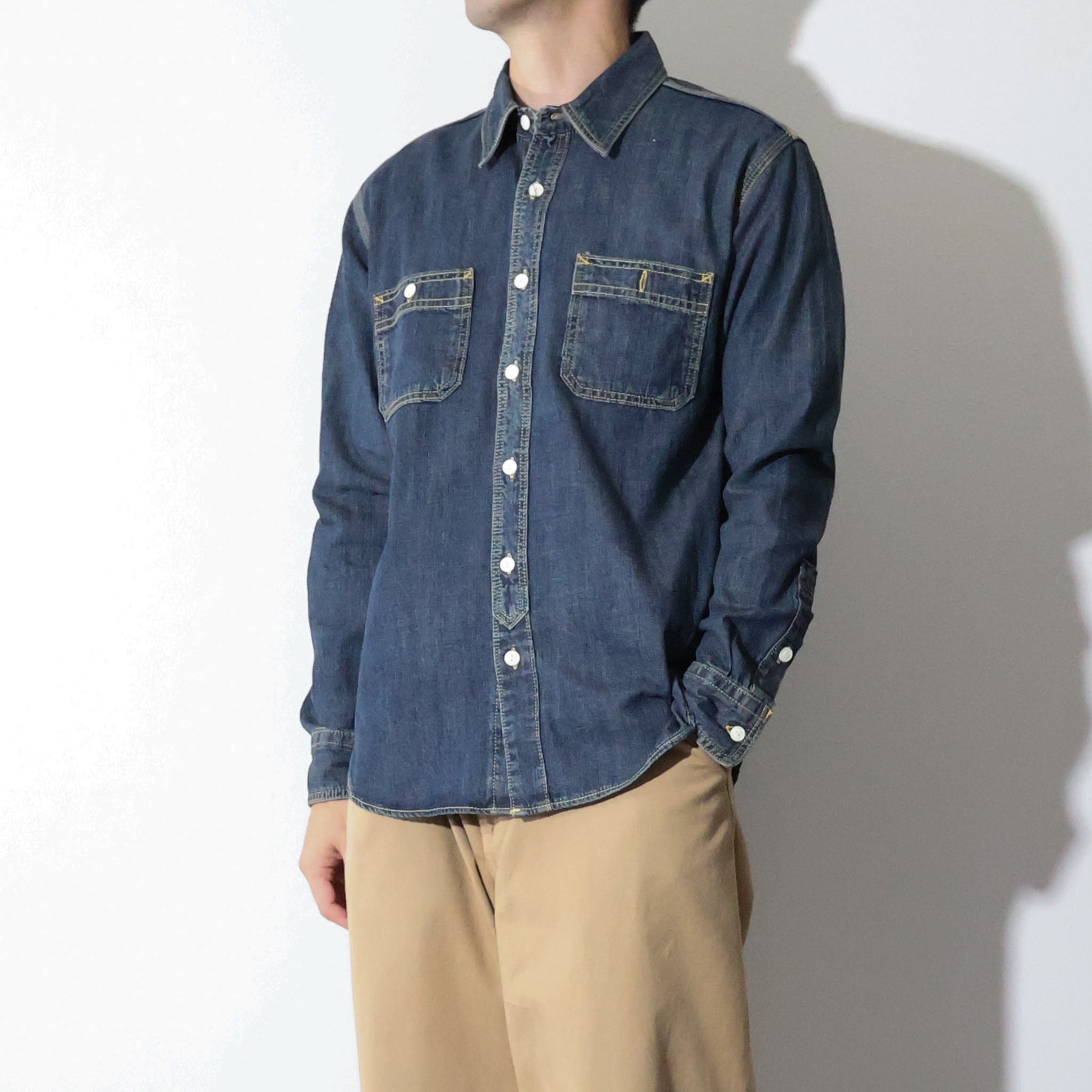 HOUSTON / 40511 DENIM WORK SHIRT USA COTTON VINTAGE WASH