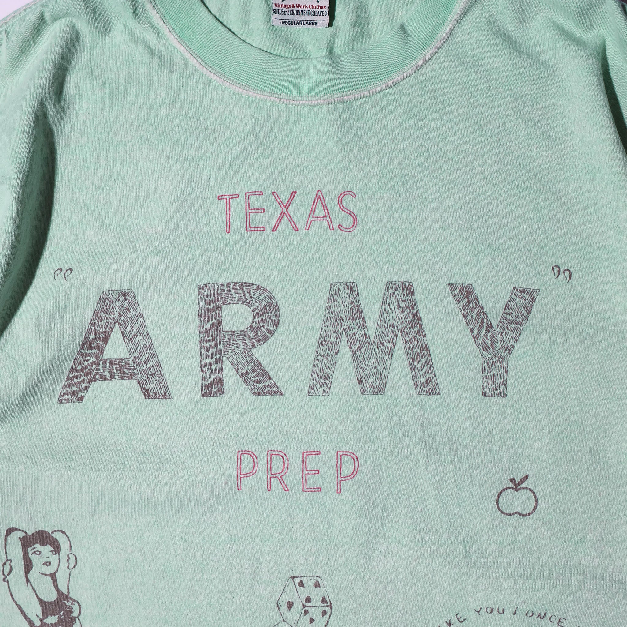 HOUSTON / 22423 PIGMENT PRINT TEE (ARMY) MADE IN JAPAN