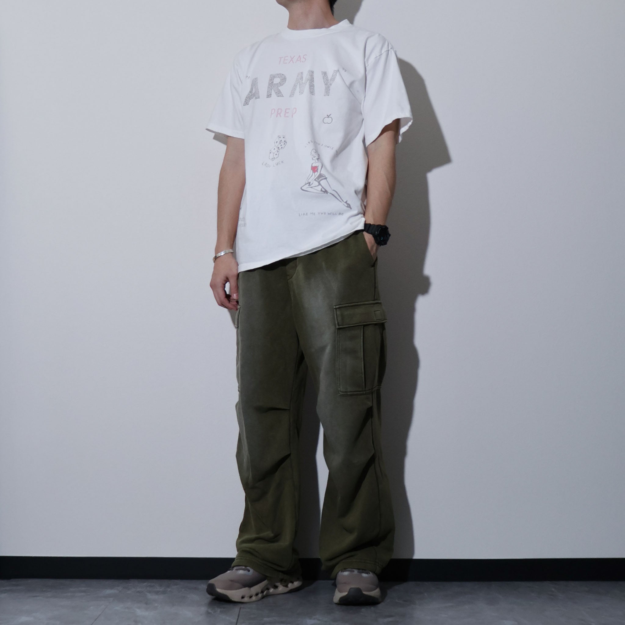 HOUSTON / 22423 PIGMENT PRINT TEE (ARMY) MADE IN JAPAN - TRUTH
