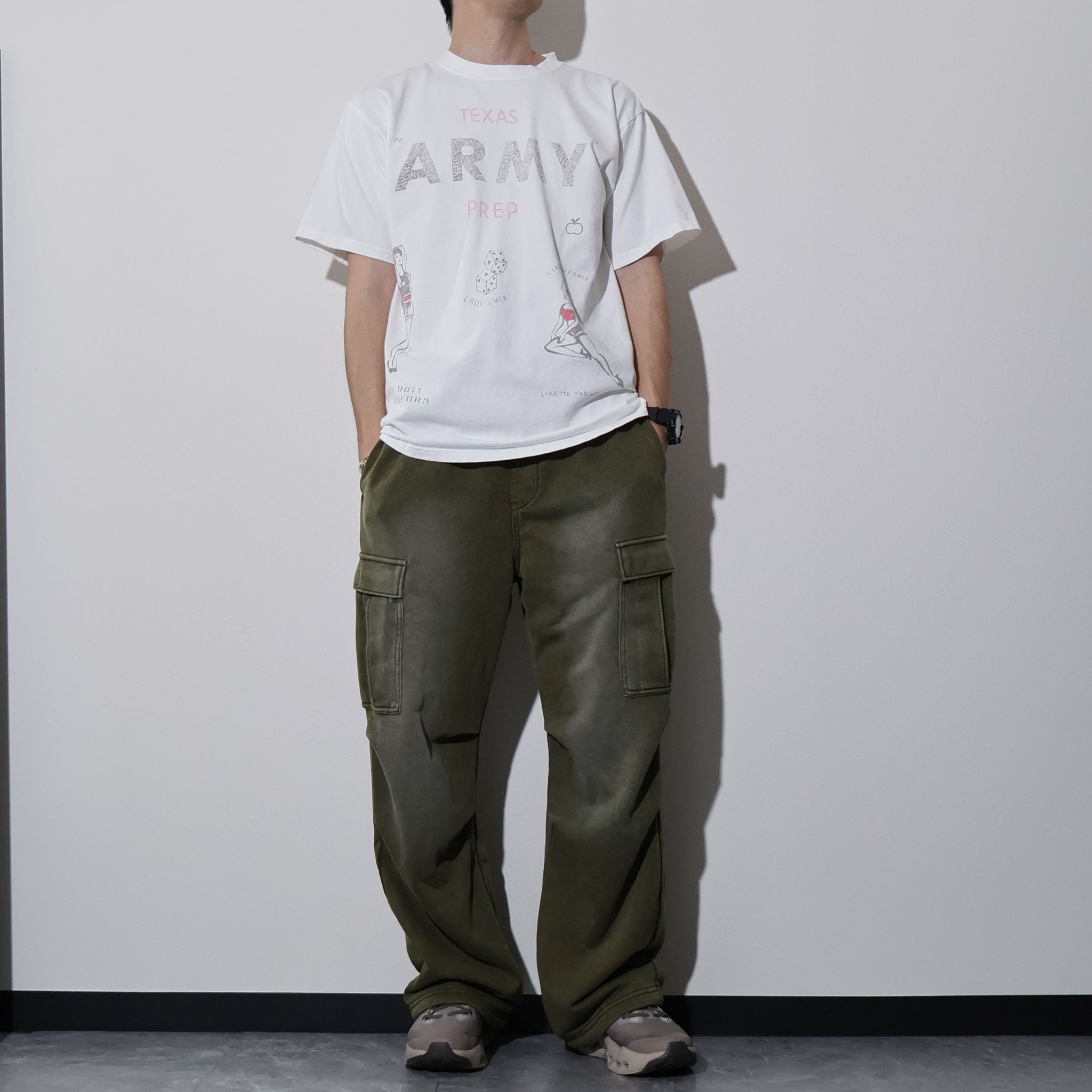 HOUSTON / 22423 PIGMENT PRINT TEE (ARMY) MADE IN JAPAN - TRUTH