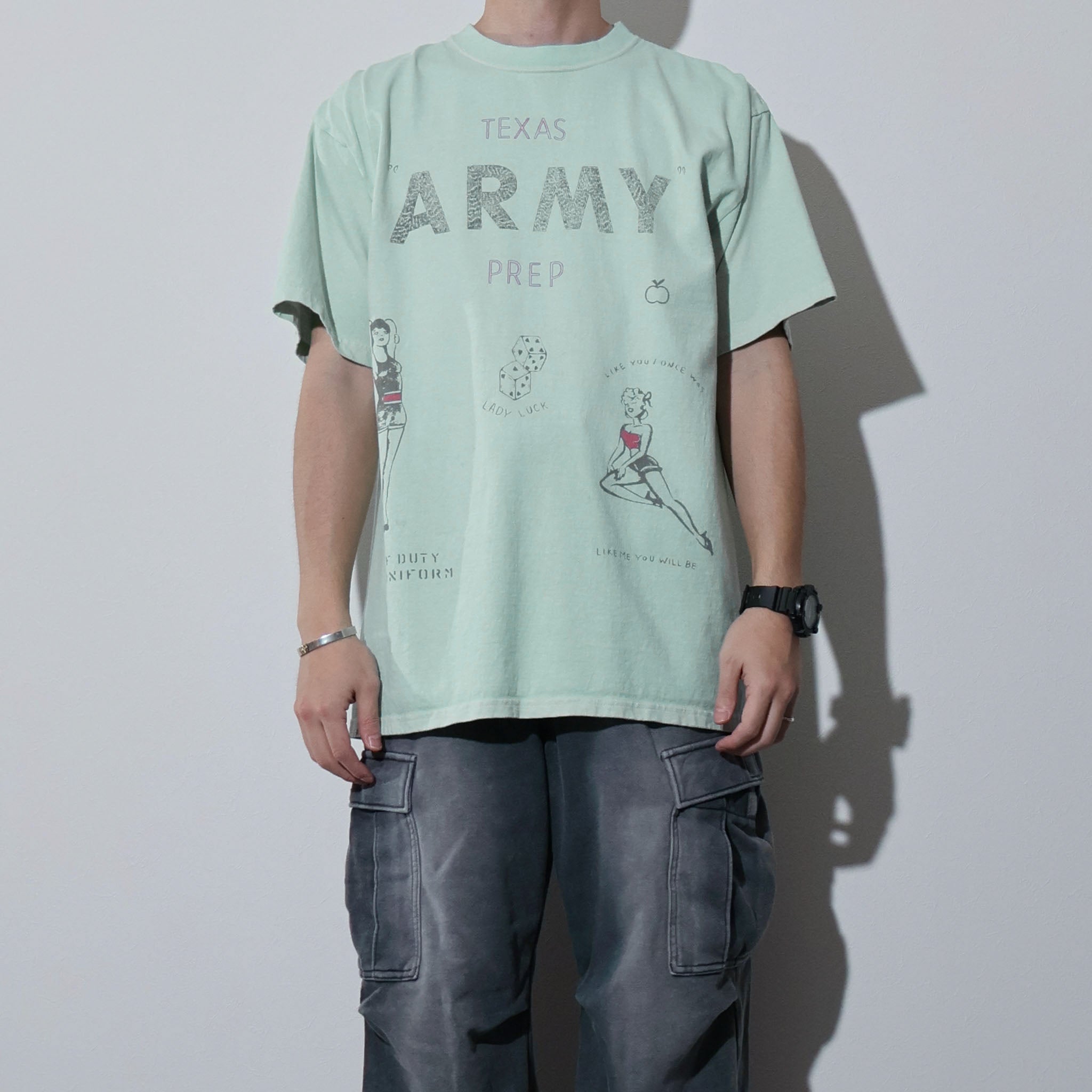 HOUSTON / 22423 PIGMENT PRINT TEE (ARMY) MADE IN JAPAN - TRUTH