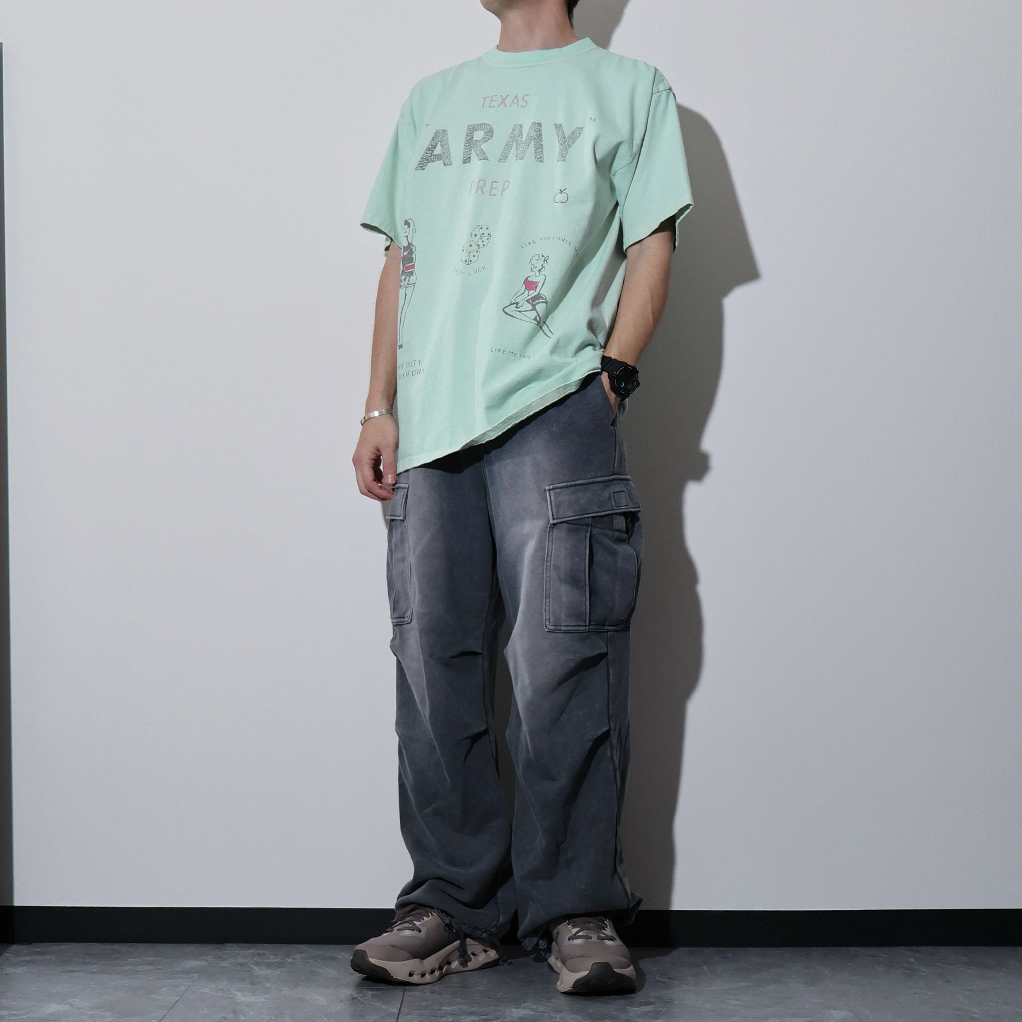 HOUSTON / 22423 PIGMENT PRINT TEE (ARMY) MADE IN JAPAN - TRUTH