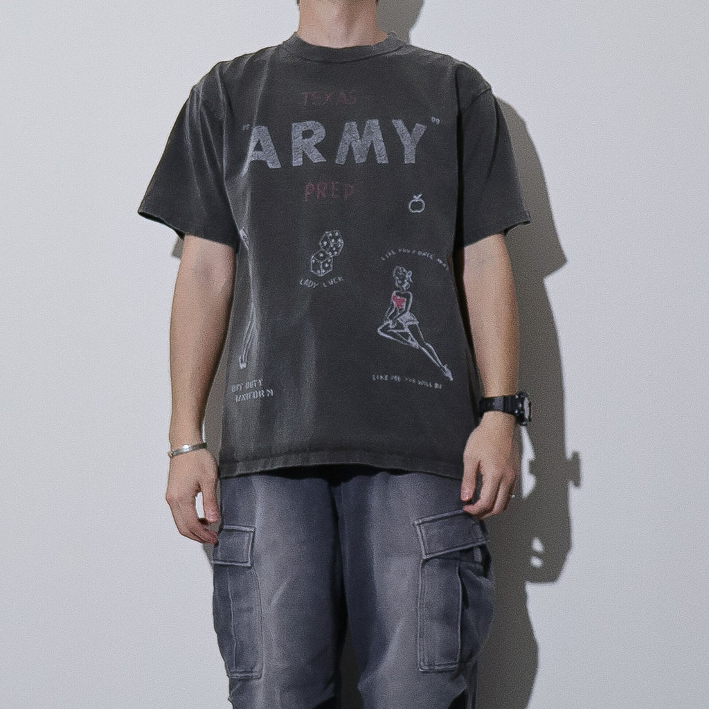 HOUSTON / 22423 PIGMENT PRINT TEE (ARMY) MADE IN JAPAN - TRUTH