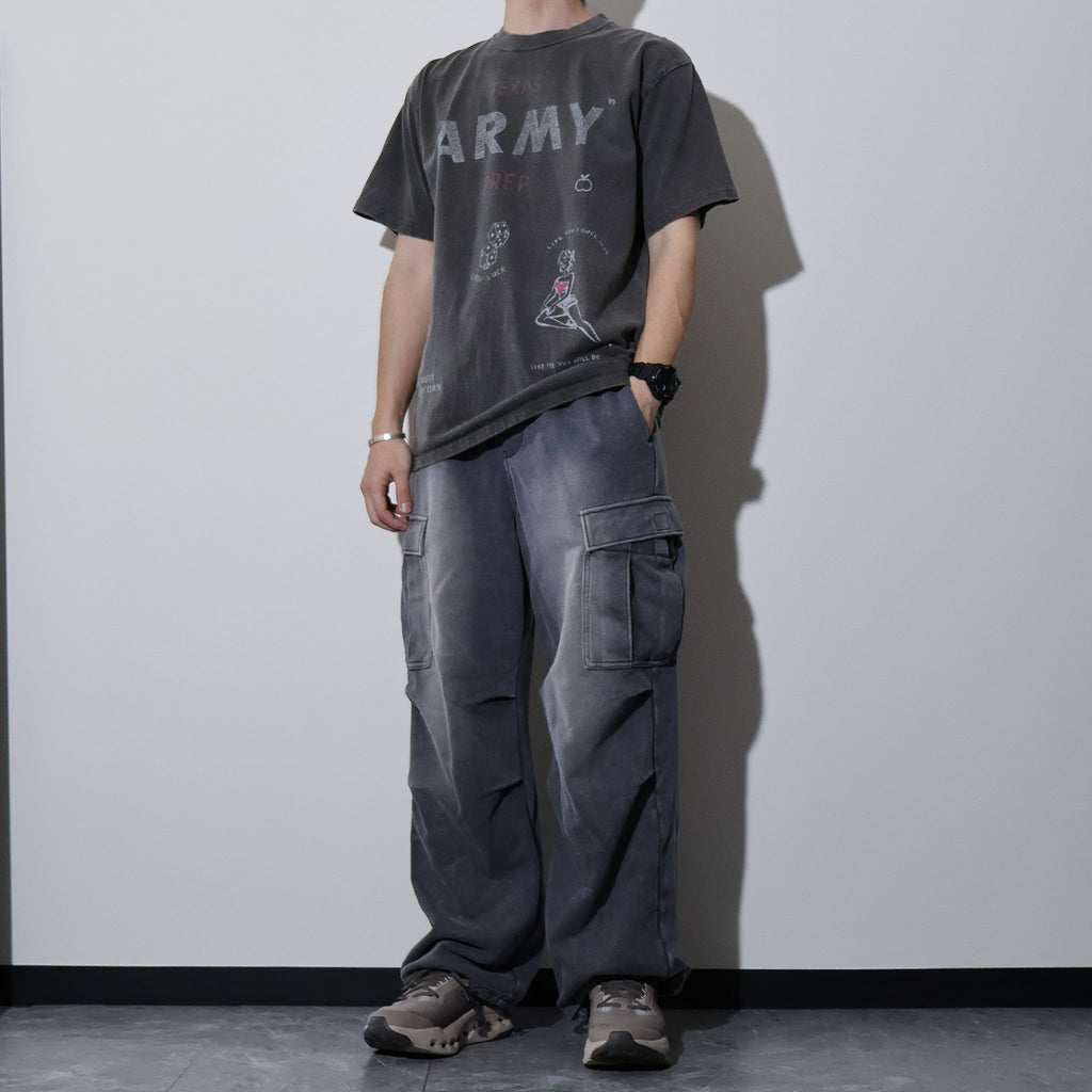HOUSTON / 22423 PIGMENT PRINT TEE (ARMY) MADE IN JAPAN - TRUTH