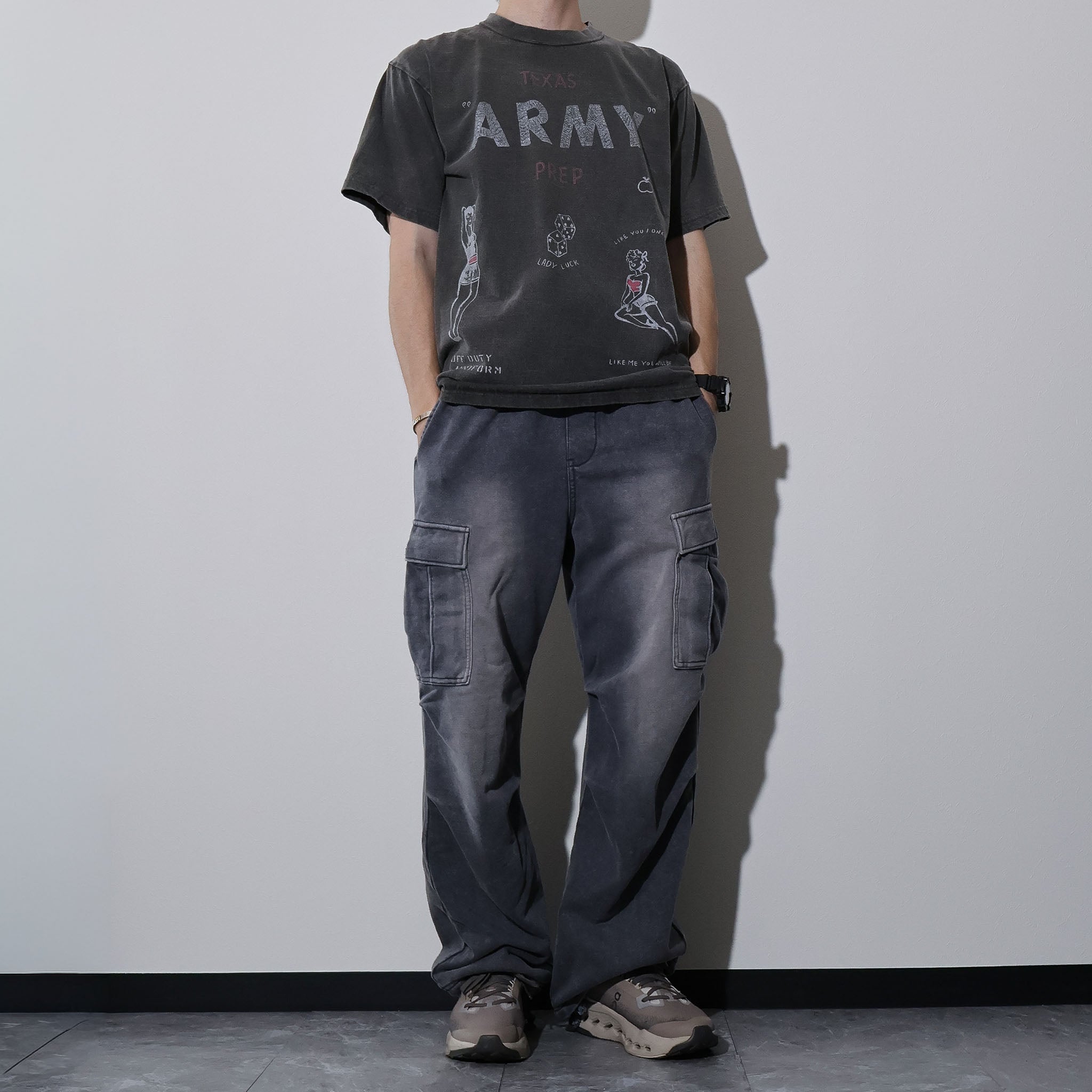 HOUSTON / 22423 PIGMENT PRINT TEE (ARMY) MADE IN JAPAN - TRUTH