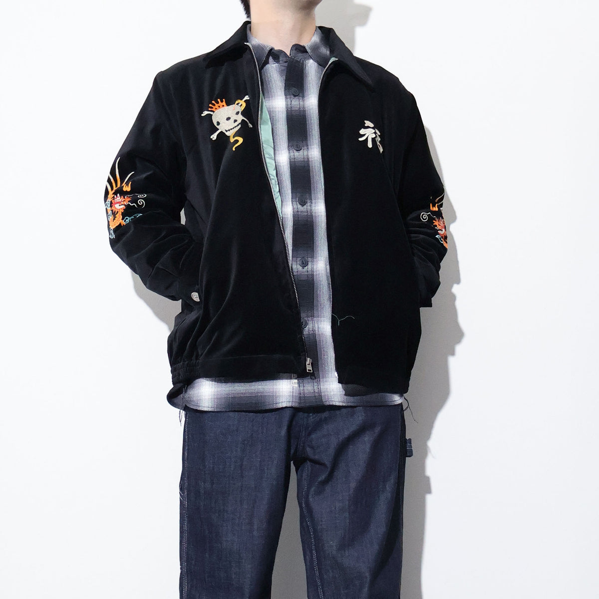 HOUSTON / 51641 VELVETEEN VIETNAM JACKET (SKULL)