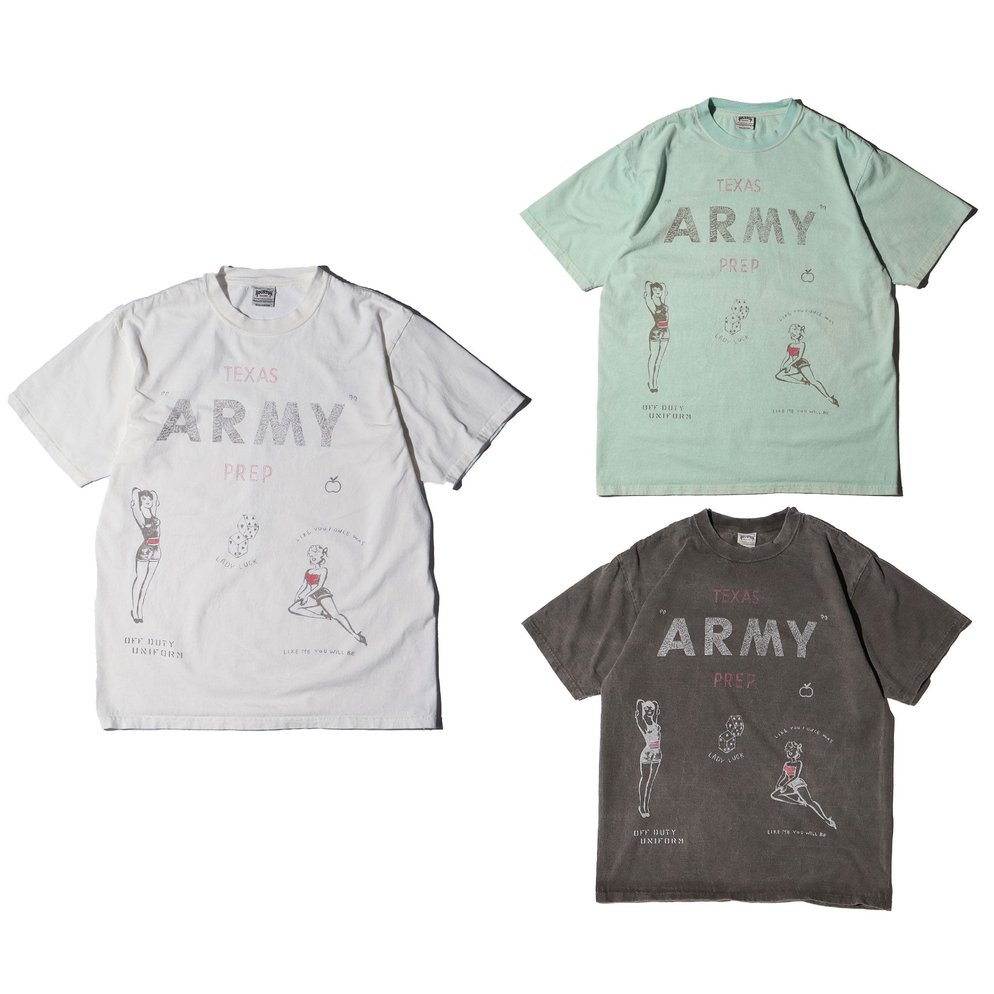 HOUSTON / 22423 PIGMENT PRINT TEE (ARMY) MADE IN JAPAN - TRUTH